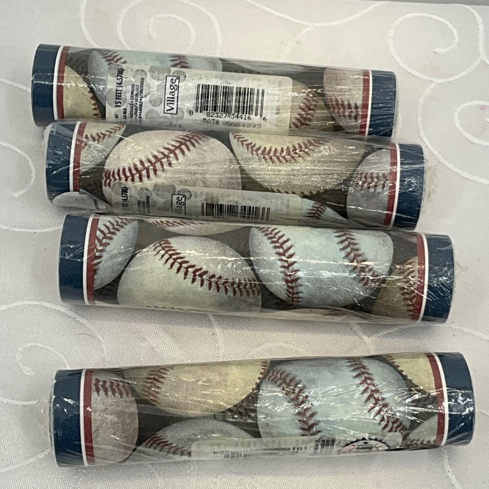 MLB Baseball Print Border 4 Rolls 15 Ft By‎ 6.87" Wallpaper Border